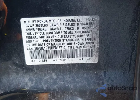 2013 Acura Ilx 2.0L from USA, damaged, VIN 19VDE1F75DE012714